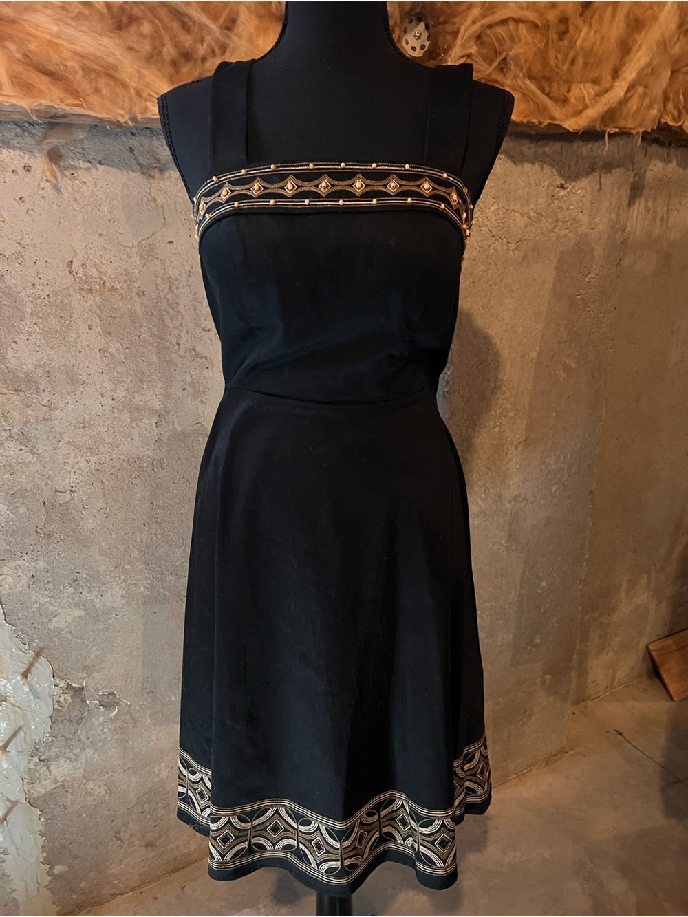 Kim Rogers Black Midi Dress with Gold & Cream Embroidery